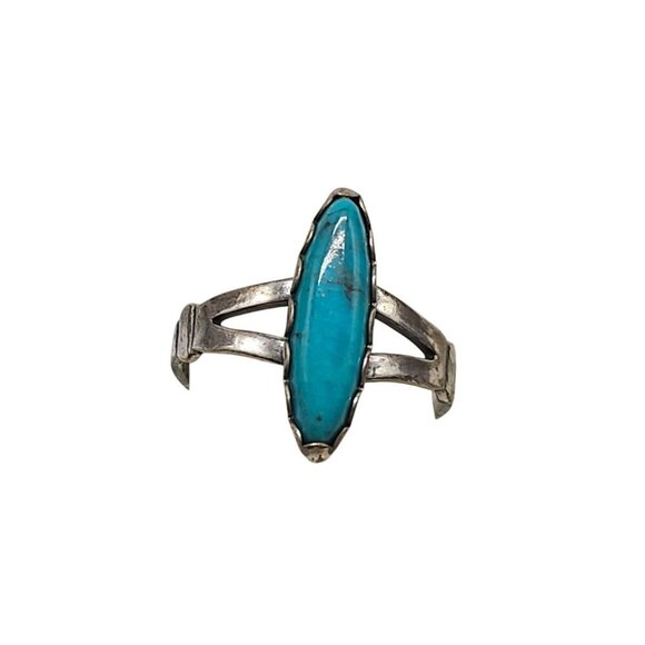 Vintage Sterling Silver Ring With Turquoise Cabochon Southwestern Style Size 7 - Picture 1 of 5